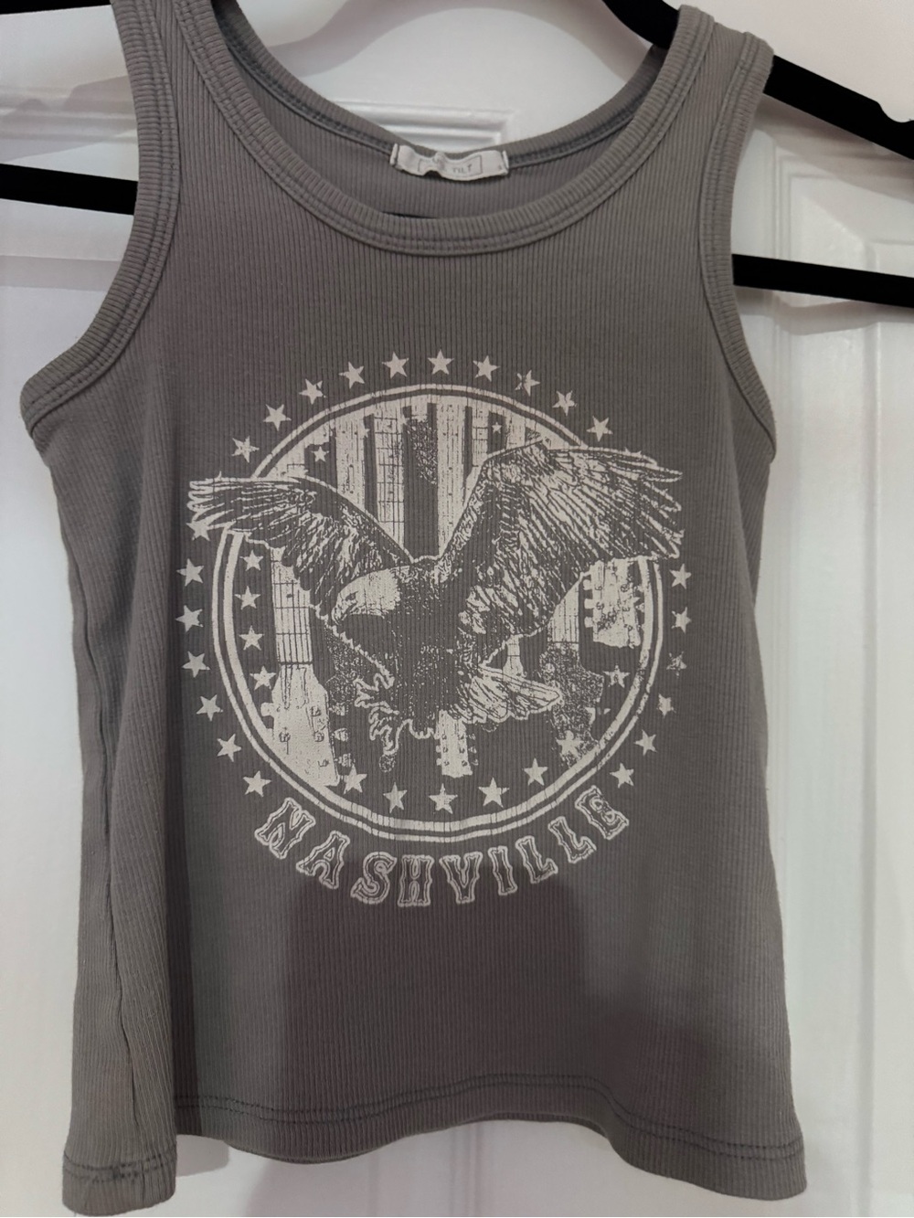 Full Tilt Gray Tank Top with White Eagle Nashville Graphic